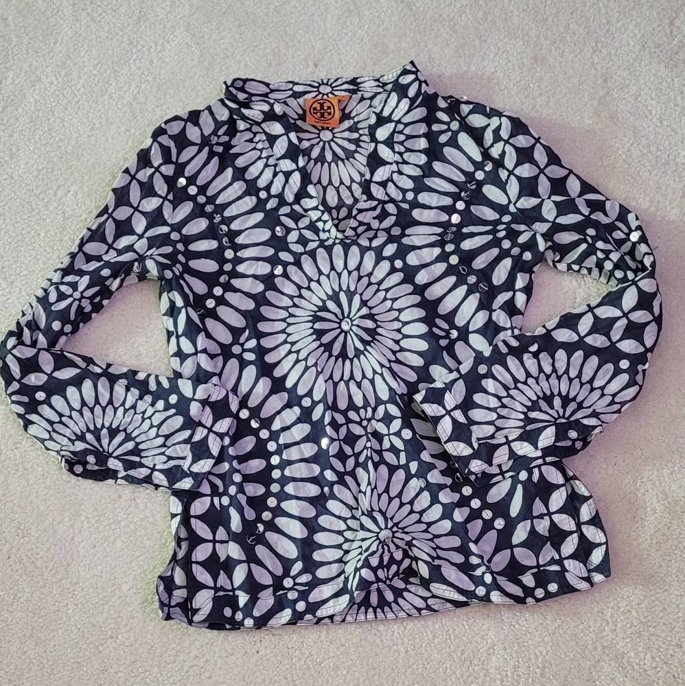 Tory Burch Black and White Floral Blouse